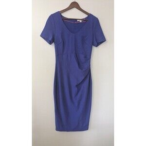 Boden Womens Ponte Knit Dress 6P Ruched Stretch Sheath Pencil Navy Blue Career